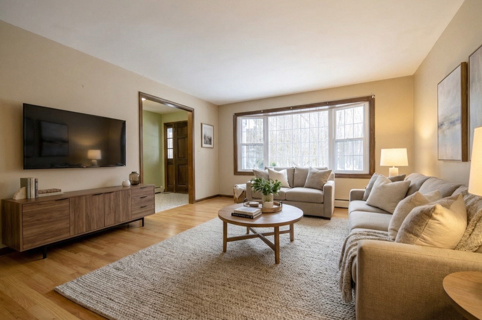 Naugatuck CT living room after virtual staging with sectional and accent chairs