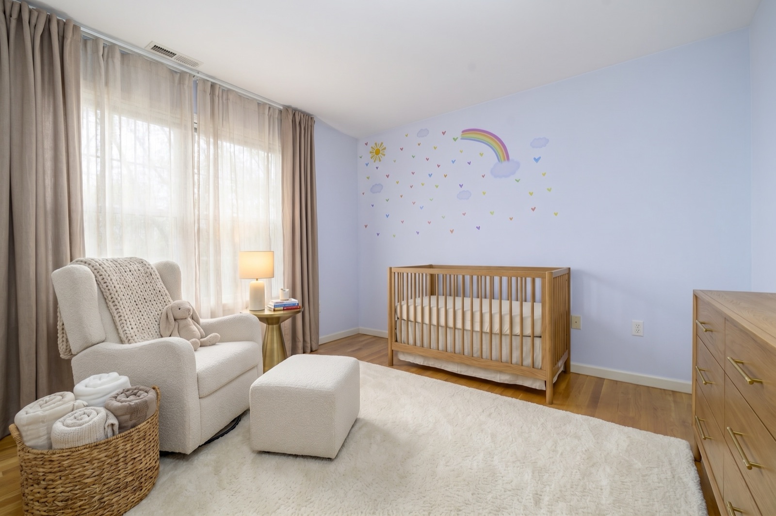 Norwalk CT nursery after virtual staging with crib glider and dresser